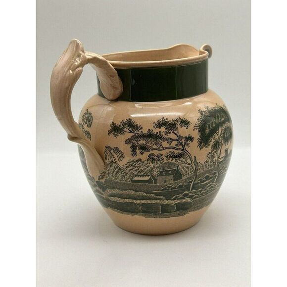 Copeland Spode's  Green/Tan Tower Small Pitcher England Small Rare HTF ‎ England - Picture 2 of 10